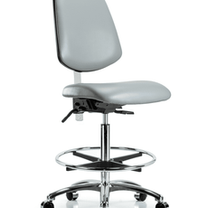 Class 100 Vinyl Clean Room Chair - High Bench Height with Medium Back, Seat Tilt, Chrome Foot Ring, & Casters in Dove Trailblazer Vinyl - NCR-VHBCH-MB-CR-T1-A0-CF-CC-8567