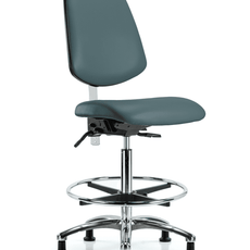 Class 100 Vinyl Clean Room Chair - High Bench Height with Medium Back, Seat Tilt, Chrome Foot Ring, & Stationary Glides in Colonial Blue Trailblazer Vinyl - NCR-VHBCH-MB-CR-T1-A0-CF-RG-8546