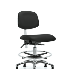 Class 100 Vinyl Clean Room Chair - Medium Bench Height with Chrome Foot Ring & Stationary Glides in Black Trailblazer Vinyl - NCR-VMBCH-CR-T0-A0-CF-RG-8540