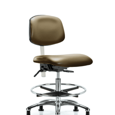 Class 100 Vinyl Clean Room Chair - Medium Bench Height with Chrome Foot Ring & Stationary Glides in Taupe Supernova Vinyl - NCR-VMBCH-CR-T0-A0-CF-RG-8809