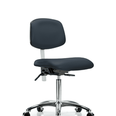 Class 100 Vinyl Clean Room Chair - Medium Bench Height with Casters in Imperial Blue Trailblazer Vinyl - NCR-VMBCH-CR-T0-A0-NF-CC-8582