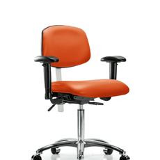 Class 100 Vinyl Clean Room Chair - Medium Bench Height with Adjustable Arms & Casters in Orange Kist Trailblazer Vinyl - NCR-VMBCH-CR-T0-A1-NF-CC-8613