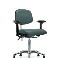 Class 100 Vinyl Clean Room Chair - Medium Bench Height with Adjustable Arms & Stationary Glides in Colonial Blue Trailblazer Vinyl - NCR-VMBCH-CR-T0-A1-NF-RG-8546