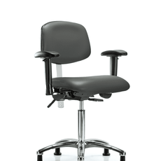 Class 100 Vinyl Clean Room Chair - Medium Bench Height with Adjustable Arms & Stationary Glides in Carbon Supernova Vinyl - NCR-VMBCH-CR-T0-A1-NF-RG-8823