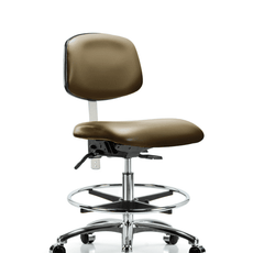 Class 100 Vinyl Clean Room Chair - Medium Bench Height with Seat Tilt, Chrome Foot Ring, & Casters in Taupe Supernova Vinyl - NCR-VMBCH-CR-T1-A0-CF-CC-8809