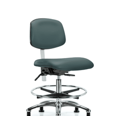 Class 100 Vinyl Clean Room Chair - Medium Bench Height with Seat Tilt, Chrome Foot Ring, & Stationary Glides in Colonial Blue Trailblazer Vinyl - NCR-VMBCH-CR-T1-A0-CF-RG-8546
