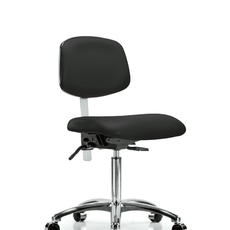 Class 100 Vinyl Clean Room Chair - Medium Bench Height with Seat Tilt & Casters in Black Trailblazer Vinyl - NCR-VMBCH-CR-T1-A0-NF-CC-8540