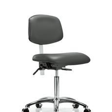 Class 100 Vinyl Clean Room Chair - Medium Bench Height with Seat Tilt & Casters in Carbon Supernova Vinyl - NCR-VMBCH-CR-T1-A0-NF-CC-8823