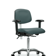 Class 100 Vinyl Clean Room Chair - Medium Bench Height with Seat Tilt, Adjustable Arms, & Casters in Colonial Blue Trailblazer Vinyl - NCR-VMBCH-CR-T1-A1-NF-CC-8546