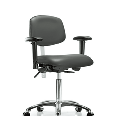 Class 100 Vinyl Clean Room Chair - Medium Bench Height with Seat Tilt, Adjustable Arms, & Casters in Carbon Supernova Vinyl - NCR-VMBCH-CR-T1-A1-NF-CC-8823