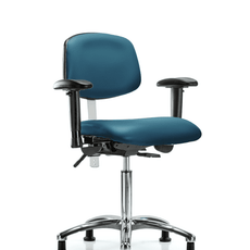 Class 100 Vinyl Clean Room Chair - Medium Bench Height with Seat Tilt, Adjustable Arms, & Stationary Glides in Marine Blue Supernova Vinyl - NCR-VMBCH-CR-T1-A1-NF-RG-8801