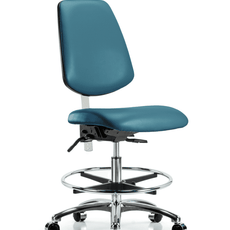 Class 100 Vinyl Clean Room Chair - Medium Bench Height with Medium Back, Chrome Foot Ring, & Casters in Marine Blue Supernova Vinyl - NCR-VMBCH-MB-CR-T0-A0-CF-CC-8801