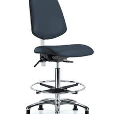 Class 100 Vinyl Clean Room Chair - Medium Bench Height with Medium Back, Chrome Foot Ring, & Stationary Glides in Imperial Blue Trailblazer Vinyl - NCR-VMBCH-MB-CR-T0-A0-CF-RG-8582