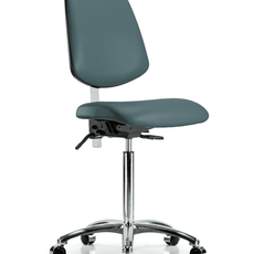 Class 100 Vinyl Clean Room Chair - Medium Bench Height with Medium Back & Casters in Colonial Blue Trailblazer Vinyl - NCR-VMBCH-MB-CR-T0-A0-NF-CC-8546