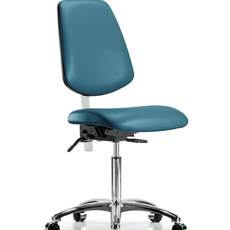 Class 100 Vinyl Clean Room Chair - Medium Bench Height with Medium Back & Casters in Marine Blue Supernova Vinyl - NCR-VMBCH-MB-CR-T0-A0-NF-CC-8801