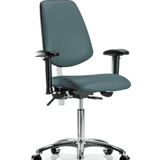 Class 100 Vinyl Clean Room Chair - Medium Bench Height with Medium Back, Adjustable Arms, & Casters in Colonial Blue Trailblazer Vinyl - NCR-VMBCH-MB-CR-T0-A1-NF-CC-8546