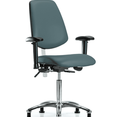 Class 100 Vinyl Clean Room Chair - Medium Bench Height with Medium Back, Adjustable Arms, & Stationary Glides in Colonial Blue Trailblazer Vinyl - NCR-VMBCH-MB-CR-T0-A1-NF-RG-8546