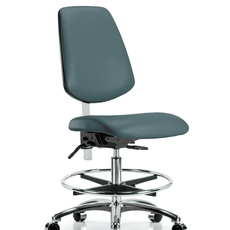 Class 100 Vinyl Clean Room Chair - Medium Bench Height with Medium Back, Seat Tilt, Chrome Foot Ring, & Casters in Colonial Blue Trailblazer Vinyl - NCR-VMBCH-MB-CR-T1-A0-CF-CC-8546