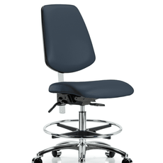 Class 100 Vinyl Clean Room Chair - Medium Bench Height with Medium Back, Seat Tilt, Chrome Foot Ring, & Casters in Imperial Blue Trailblazer Vinyl - NCR-VMBCH-MB-CR-T1-A0-CF-CC-8582