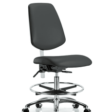 Class 100 Vinyl Clean Room Chair - Medium Bench Height with Medium Back, Seat Tilt, Chrome Foot Ring, & Casters in Charcoal Trailblazer Vinyl - NCR-VMBCH-MB-CR-T1-A0-CF-CC-8605