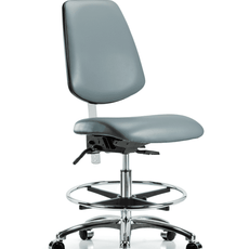 Class 100 Vinyl Clean Room Chair - Medium Bench Height with Medium Back, Seat Tilt, Chrome Foot Ring, & Casters in Storm Supernova Vinyl - NCR-VMBCH-MB-CR-T1-A0-CF-CC-8822