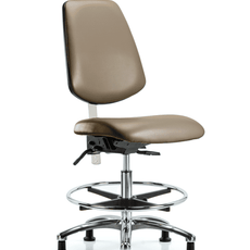Class 100 Vinyl Clean Room Chair - Medium Bench Height with Medium Back, Seat Tilt, Chrome Foot Ring, & Stationary Glides in Taupe Supernova Vinyl - NCR-VMBCH-MB-CR-T1-A0-CF-RG-8809