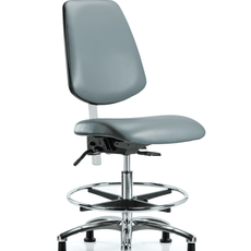 Class 100 Vinyl Clean Room Chair - Medium Bench Height with Medium Back, Seat Tilt, Chrome Foot Ring, & Stationary Glides in Storm Supernova Vinyl - NCR-VMBCH-MB-CR-T1-A0-CF-RG-8822