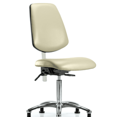 Class 100 Vinyl Clean Room Chair - Medium Bench Height with Medium Back, Seat Tilt, & Stationary Glides in Adobe White Trailblazer Vinyl - NCR-VMBCH-MB-CR-T1-A0-NF-RG-8501
