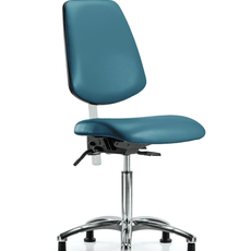 Class 100 Vinyl Clean Room Chair - Medium Bench Height with Medium Back, Seat Tilt, & Stationary Glides in Marine Blue Supernova Vinyl - NCR-VMBCH-MB-CR-T1-A0-NF-RG-8801