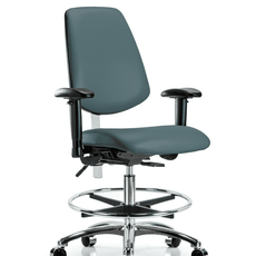 Class 100 Vinyl Clean Room Chair - Medium Bench Height with Medium Back, Seat Tilt, Adjustable Arms, Chrome Foot Ring, & Casters in Colonial Blue Trailblazer Vinyl - NCR-VMBCH-MB-CR-T1-A1-CF-CC-8546