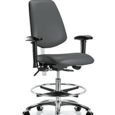Class 100 Vinyl Clean Room Chair - Medium Bench Height with Medium Back, Seat Tilt, Adjustable Arms, Chrome Foot Ring, & Casters in Carbon Supernova Vinyl - NCR-VMBCH-MB-CR-T1-A1-CF-CC-8823