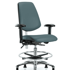 Class 100 Vinyl Clean Room Chair - Medium Bench Height with Medium Back, Seat Tilt, Adjustable Arms, Chrome Foot Ring, & Stationary Glides in Colonial Blue Trailblazer Vinyl - NCR-VMBCH-MB-CR-T1-A1-CF-RG-8546