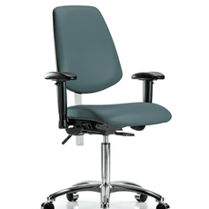 Class 100 Vinyl Clean Room Chair - Medium Bench Height with Medium Back, Seat Tilt, Adjustable Arms, & Casters in Colonial Blue Trailblazer Vinyl - NCR-VMBCH-MB-CR-T1-A1-NF-CC-8546