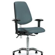 Class 100 Vinyl Clean Room Chair - Medium Bench Height with Medium Back, Seat Tilt, Adjustable Arms, & Stationary Glides in Colonial Blue Trailblazer Vinyl - NCR-VMBCH-MB-CR-T1-A1-NF-RG-8546
