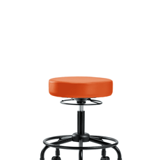 Vinyl Stool without Back - Desk Height with Round Tube Base & Casters in Orange Kist Trailblazer Vinyl - VDHSO-RT-RC-8613