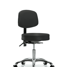 Vinyl Stool with Back Chrome - Desk Height with Casters in Black Trailblazer Vinyl - VDHST-CR-T0-CC-8540
