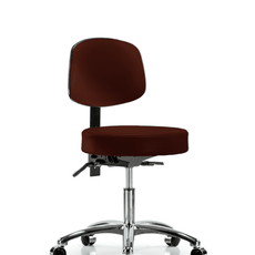 Vinyl Stool with Back Chrome - Desk Height with Casters in Burgundy Trailblazer Vinyl - VDHST-CR-T0-CC-8569