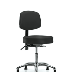 Vinyl Stool with Back Chrome - Desk Height with Stationary Glides in Black Trailblazer Vinyl - VDHST-CR-T0-RG-8540