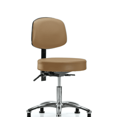 Vinyl Stool with Back Chrome - Desk Height with Stationary Glides in Taupe Trailblazer Vinyl - VDHST-CR-T0-RG-8584