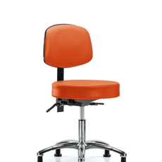 Vinyl Stool with Back Chrome - Desk Height with Stationary Glides in Orange Kist Trailblazer Vinyl - VDHST-CR-T0-RG-8613