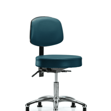 Vinyl Stool with Back Chrome - Desk Height with Stationary Glides in Marine Blue Supernova Vinyl - VDHST-CR-T0-RG-8801