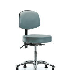 Vinyl Stool with Back Chrome - Desk Height with Stationary Glides in Storm Supernova Vinyl - VDHST-CR-T0-RG-8822