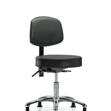 Vinyl Stool with Back Chrome - Desk Height with Stationary Glides in Carbon Supernova Vinyl - VDHST-CR-T0-RG-8823
