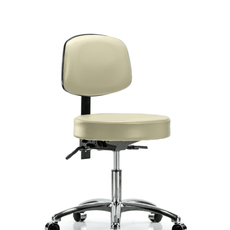 Vinyl Stool with Back Chrome - Desk Height with Seat Tilt & Casters in Adobe White Trailblazer Vinyl - VDHST-CR-T1-CC-8501