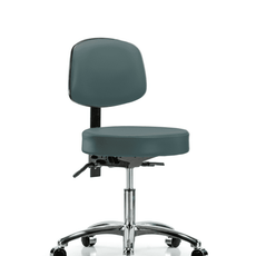 Vinyl Stool with Back Chrome - Desk Height with Seat Tilt & Casters in Colonial Blue Trailblazer Vinyl - VDHST-CR-T1-CC-8546