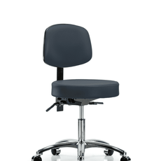 Vinyl Stool with Back Chrome - Desk Height with Seat Tilt & Casters in Imperial Blue Trailblazer Vinyl - VDHST-CR-T1-CC-8582