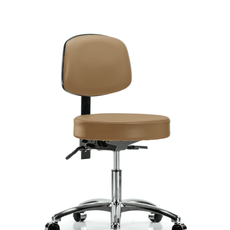 Vinyl Stool with Back Chrome - Desk Height with Seat Tilt & Casters in Taupe Trailblazer Vinyl - VDHST-CR-T1-CC-8584
