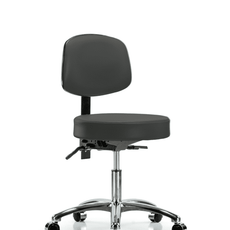Vinyl Stool with Back Chrome - Desk Height with Seat Tilt & Casters in Charcoal Trailblazer Vinyl - VDHST-CR-T1-CC-8605