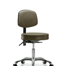 Vinyl Stool with Back Chrome - Desk Height with Seat Tilt & Casters in Marine Blue Supernova Vinyl - VDHST-CR-T1-CC-8809