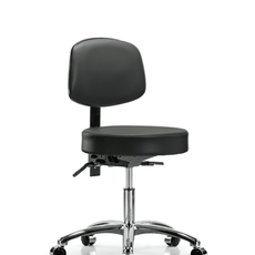 Vinyl Stool with Back Chrome - Desk Height with Seat Tilt & Casters in Carbon Supernova Vinyl - VDHST-CR-T1-CC-8823